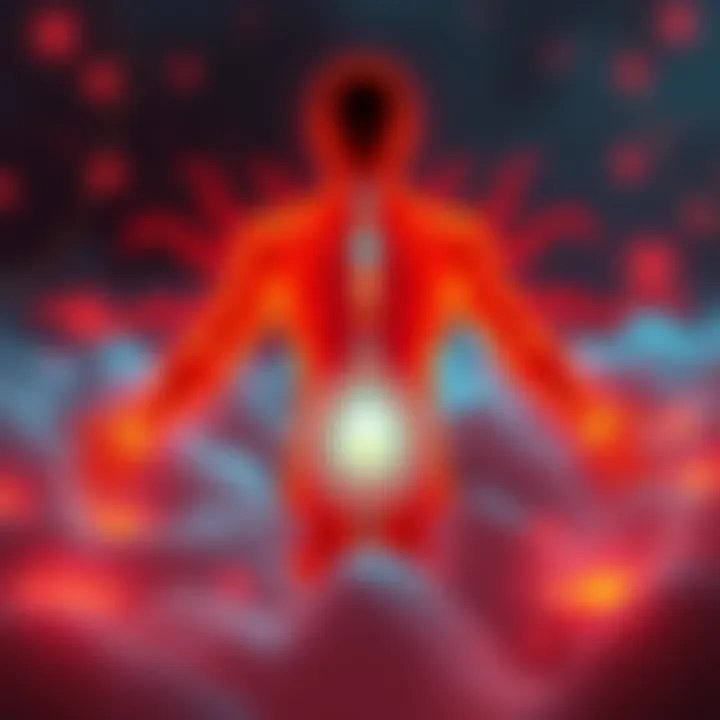 A serene visual representation of the energy centers in the body with a focus on the lower dantian, illustrating sensations like warmth and pulsation.