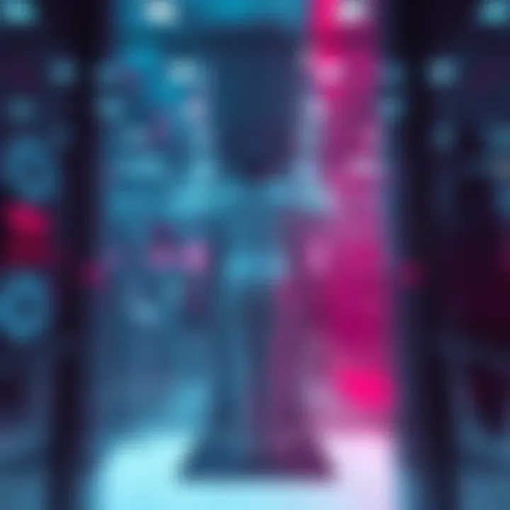 A dreamer struggles inside a malfunctioning elevator with distorted controls in a surreal mall setting.