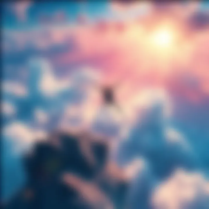 Person flying over a colorful dream landscape, exploring creative activities in a lucid dream setting.