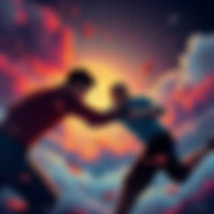 A vivid illustration of a person engaged in a combat scenario within a lucid dream, showing intense focus and physical movement