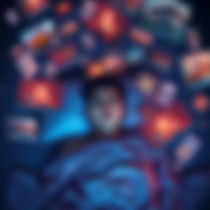 A person lying in bed with a confused expression, surrounded by swirling dream-like images of their home.