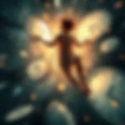 A person floating in a dreamlike space, surrounded by swirling clocks and stars, representing time travel in lucid dreams.