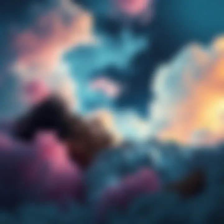 A person sleeping with colorful dream clouds around them, illustrating the concept of lucid dreaming.