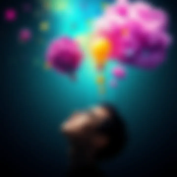 A person dreaming with colorful thought bubbles filled with creative ideas above their head
