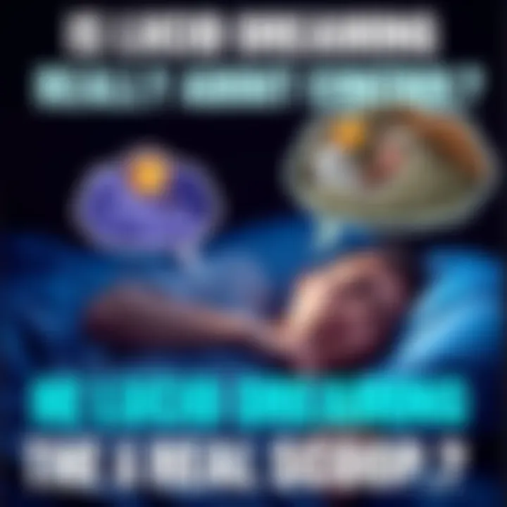 A person sleeping peacefully with a thought bubble showing different dream scenarios, illustrating the concept of lucid dreaming.