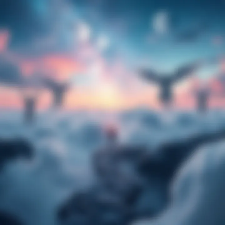 A surreal landscape illustrating the concept of lucid dreaming, featuring ethereal entities and a dreamer in a state of awareness.