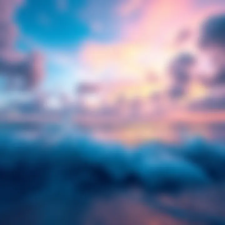 A dreamer experiences a vibrant beach during a lucid dream, with waves and a colorful sky.