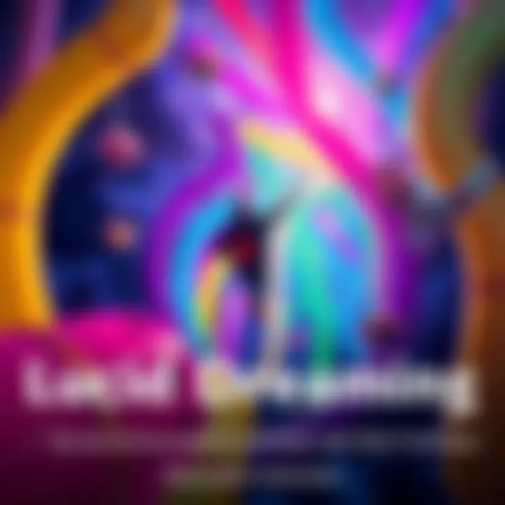 A person flying through colorful tubes in a vibrant dreamscape, interacting with friendly dream characters.