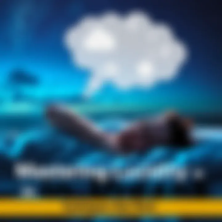 A person peacefully sleeping with a thought bubble showing dream symbols and a calm night sky.