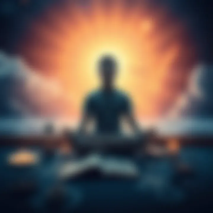 Lucid Dreaming Techniques A person meditating in a peaceful setting, surrounded by dream-related symbols and a journal.