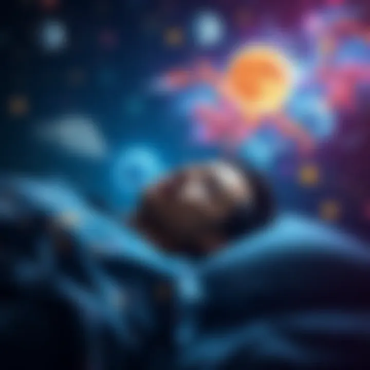 A person asleep with colorful dream images surrounding them, illustrating the concept of lucid dreaming