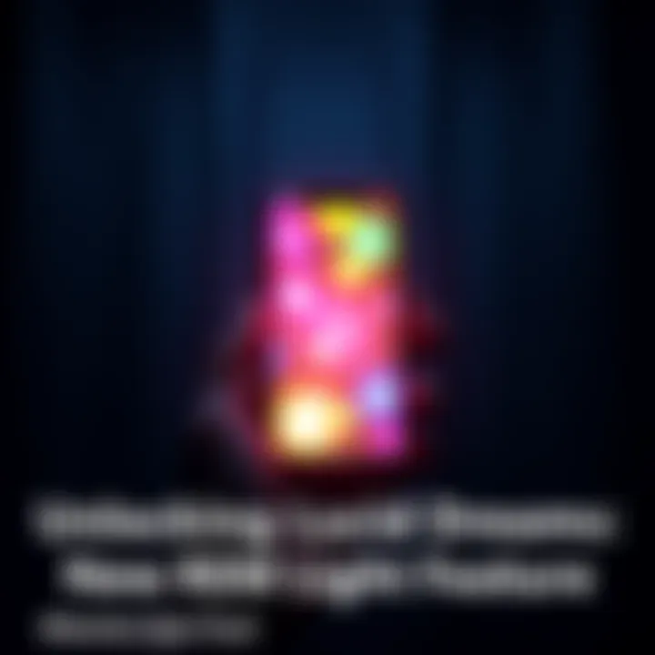 A phone screen flashing with colors in a dark room to indicate REM Lights feature for lucid dreaming