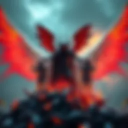 A dream scene featuring Lucifer and angelic figures against a surreal background with lobster-like claws.