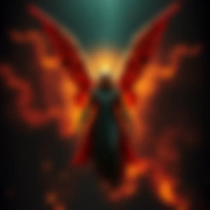 An artistic representation of Lucifer as a light-bearer, with wings and a radiant glow, contrasting with dark shadows.