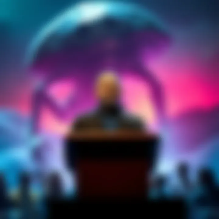 Lue Elizondo at a podium discussing potential alien threats and humanity's technology