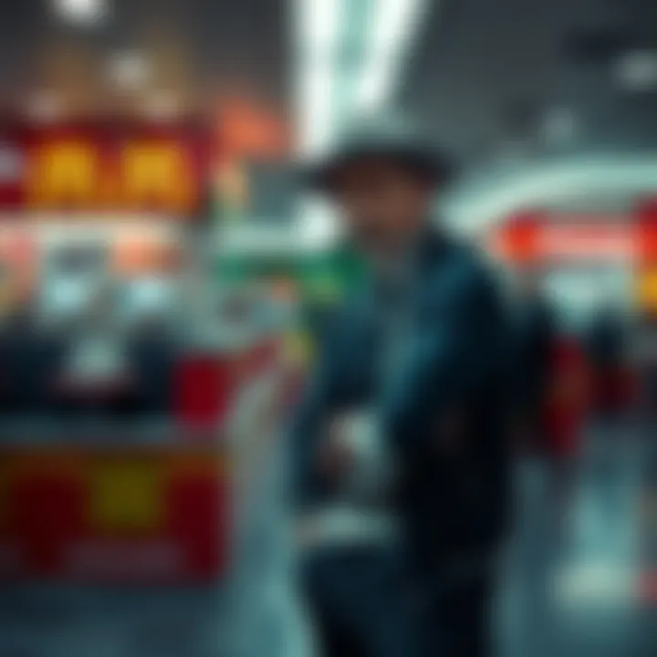 Luigi Mangione in unusual attire waiting at a McDonald's, with a nervous expression