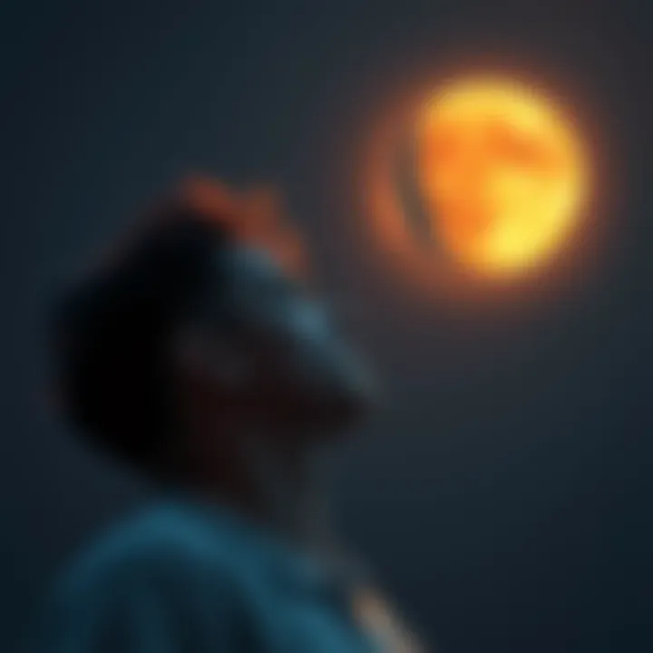 A person looking up at a glowing lunar eclipse, contemplating their feelings and relationships beneath the moonlight.