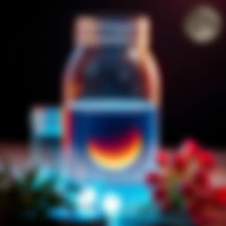 Lunar Eclipse Water in a Jar A jar filled with water collected during a lunar eclipse, reflecting moonlight, with herbs nearby for cleansing practices.