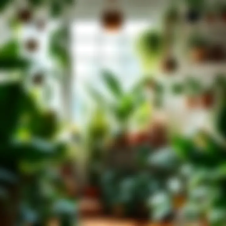 A lush corner filled with an array of thriving plants, showcasing secondhand decor in a tranquil setting