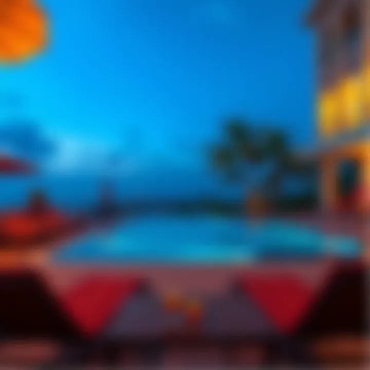 A serene pool area with lounge chairs and colorful drinks, showcasing the luxury ambiance of Dream World Hotel.