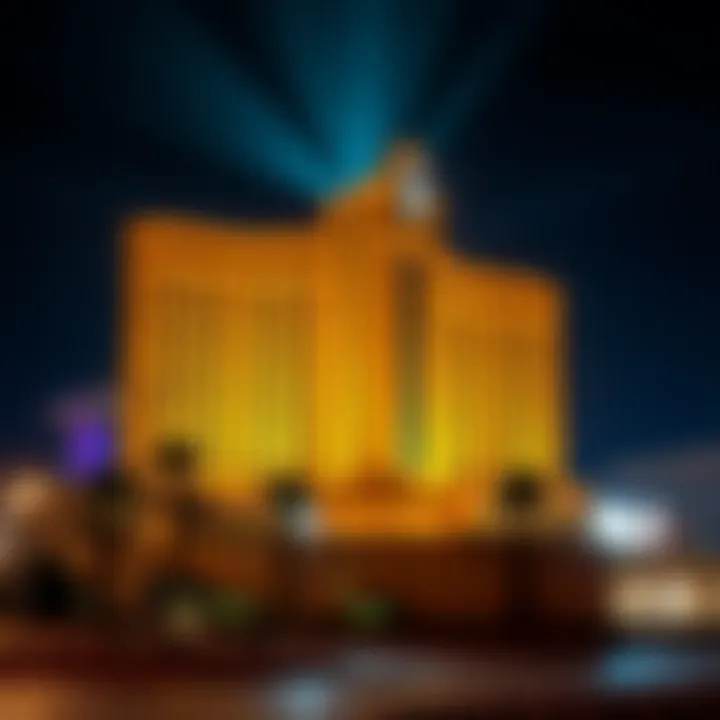 Luxor Hotel Exterior at Night The Luxor Hotel stands tall at night, illuminated with bright lights, creating an eerie atmosphere around it.