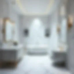 A clean and elegant bathroom featuring marble finishes and luxurious fixtures