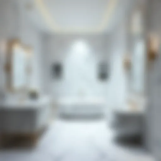 A clean and elegant bathroom featuring marble finishes and luxurious fixtures