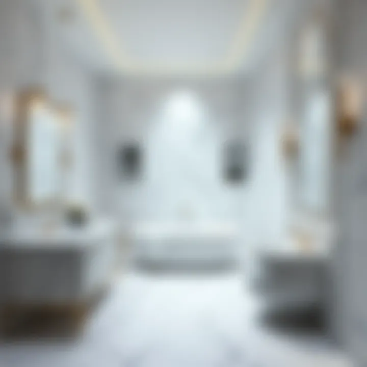 A clean and elegant bathroom featuring marble finishes and luxurious fixtures