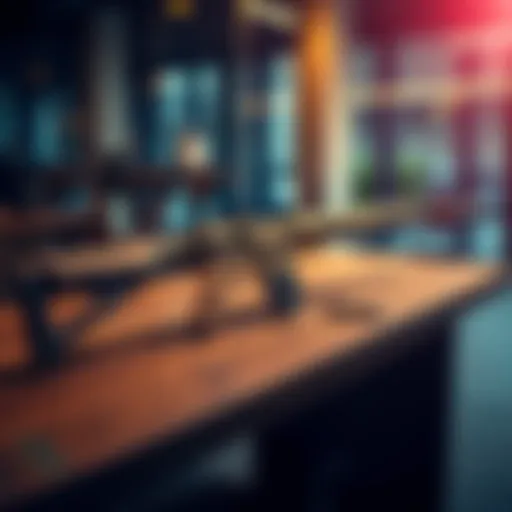 An M16 rifle resting on a wooden table, showcasing its sleek design and military features.