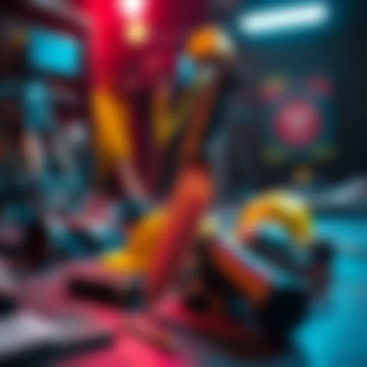 A machete placed on a film production set surrounded by safety gear and equipment