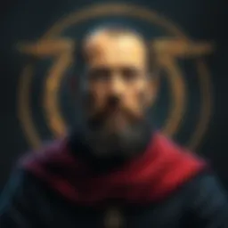 A calm figure representing Machiavelli gazing thoughtfully, with a Taurus symbol in the background, symbolizing strategic thinking and resilience.