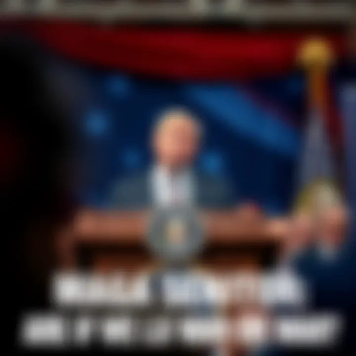 A MAGA senator stands at a podium during a press conference, looking confused while addressing the audience about whether the nation is at war or not.