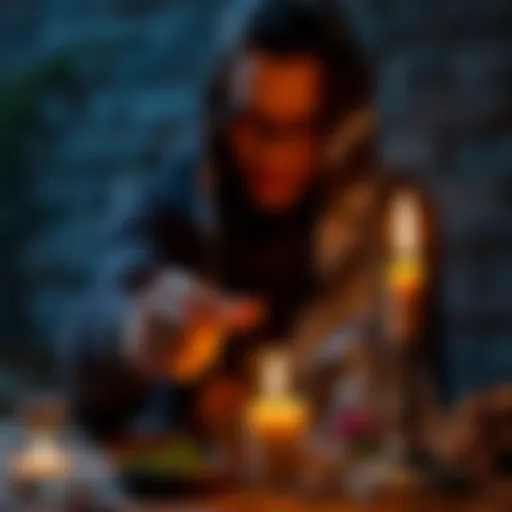 A person performing a spell with candles and herbs to attract new home and job opportunities