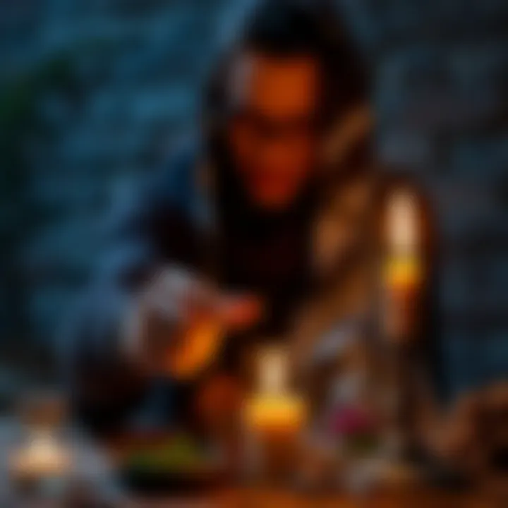 A person performing a spell with candles and herbs to attract new home and job opportunities