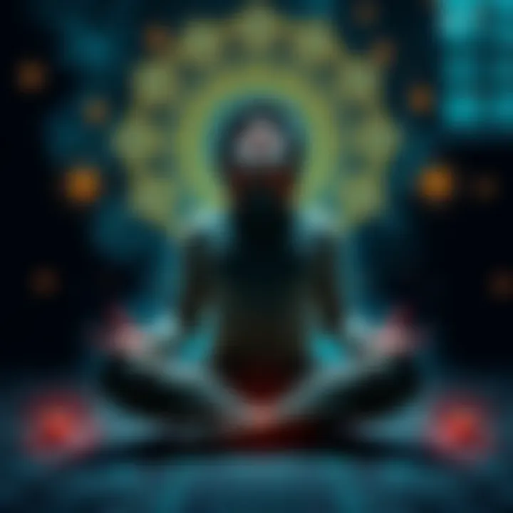 A person sits cross-legged, eyes closed, with glowing symbols around them representing magic and human potential.
