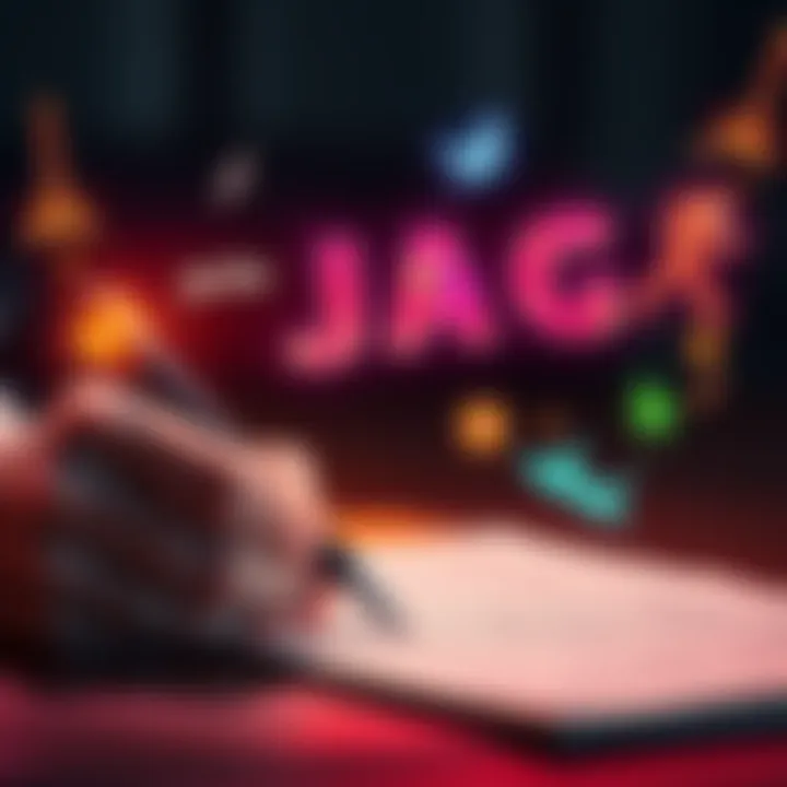 Magic pen transforming words into reality A person writing with a magic pen, as words float off the page and turn into vibrant images symbolizing dreams and goals, like a job offer and a healthy lifestyle.