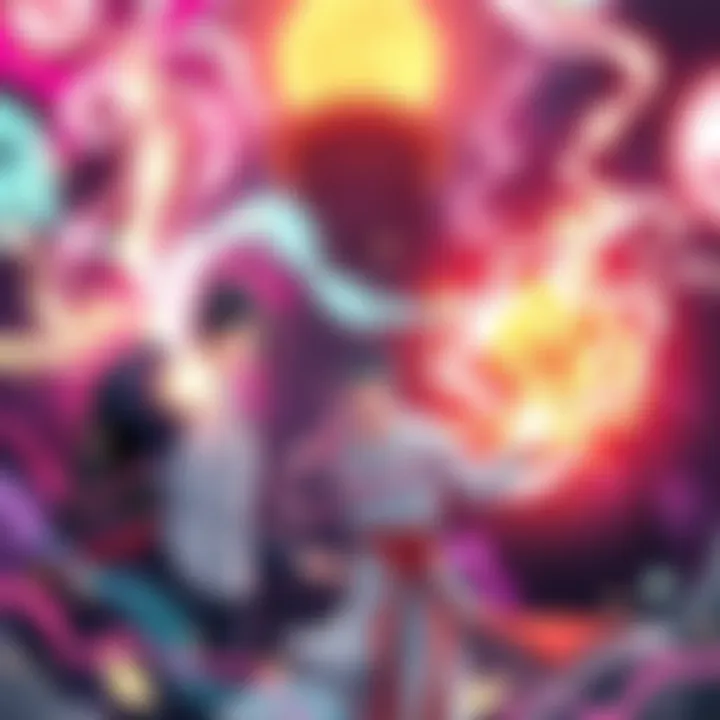 Magic Themes in Jujutsu Kaisen A scene depicting characters from Jujutsu Kaisen using magic, with swirling energy and symbols representing Hermeticism.