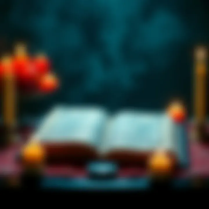 A magical spellbook open on a table with candles around it, symbolizing discipline and focus in studies and health.