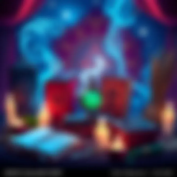 A vibrant scene showing spellbooks and magical symbols focused on breast enhancement, with candles and herbs around.