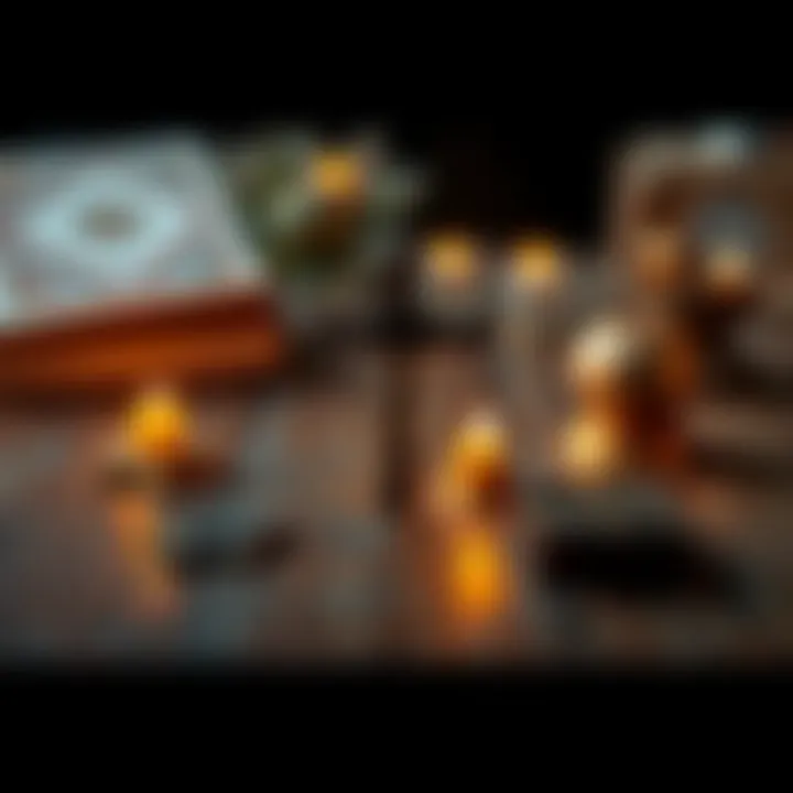 A blend of magical symbols and a Christian cross on a wooden table.