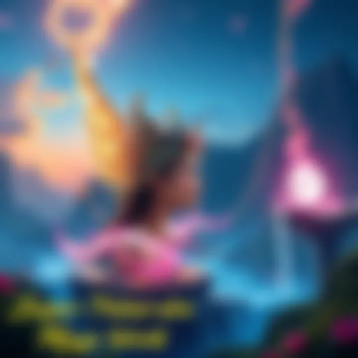 A vibrant super-natural world with magical beings and lush landscapes, representing freedom and eternal youth.