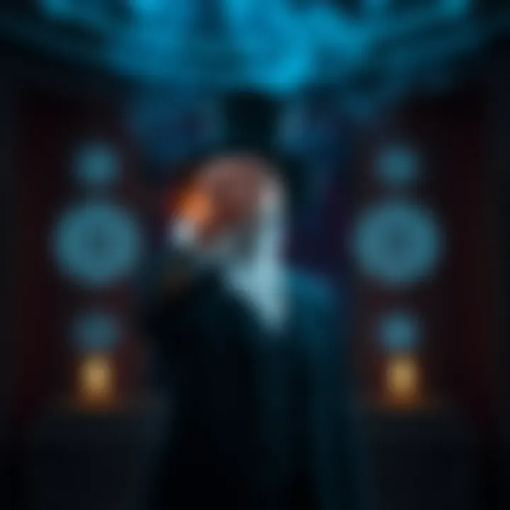 Magician performing spell A magician in a dark room casting a spell with glowing symbols around him, representing the connection between magick and belief.