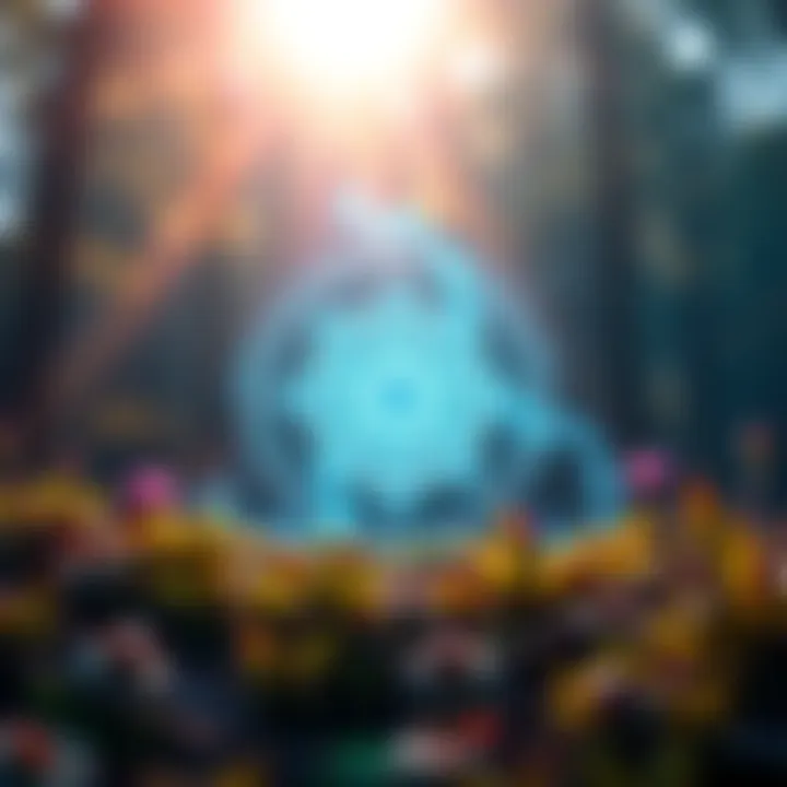 A glowing magick symbol surrounded by nature, representing healing and empowerment for the world