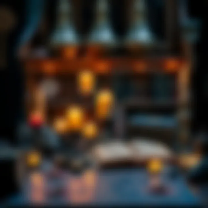 A table filled with candles, crystals, and spell books showcasing various magik rituals.