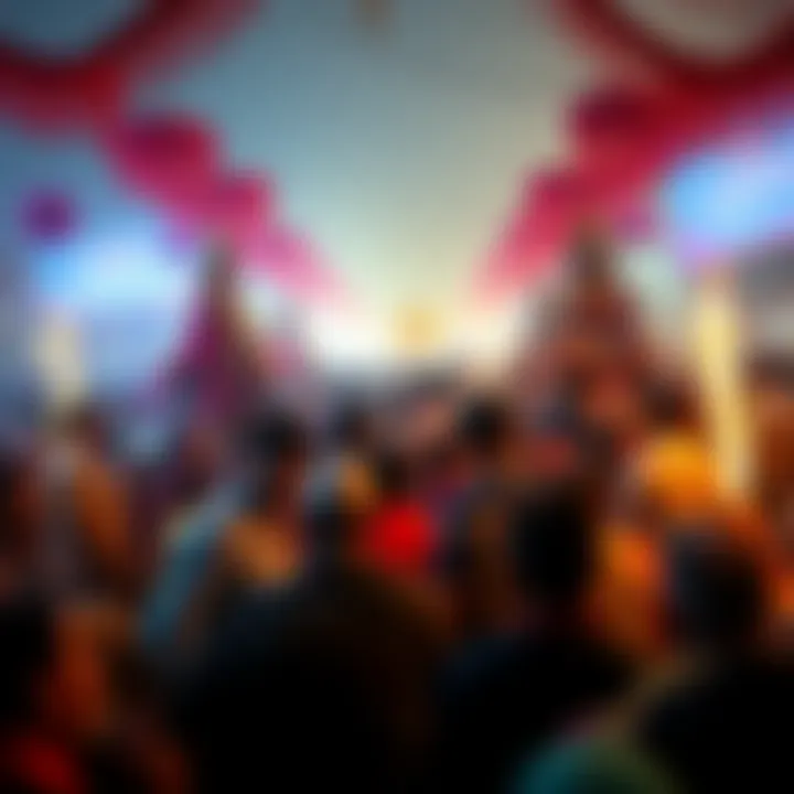 A large crowd gathers to celebrate Mahashivratri, showcasing vibrant decorations and traditional attire.