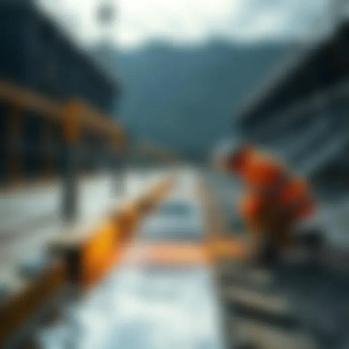 Workers inspecting and repairing wash plant pads to prevent erosion and manage water flow