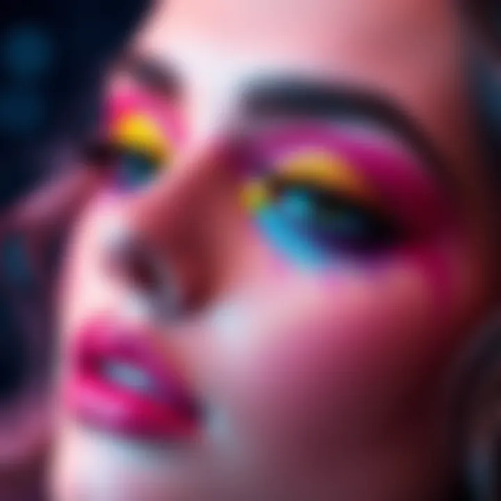 A close-up of a makeup look inspired by a zodiac rising sign, featuring vibrant colors and unique styles that reflect astrological themes.