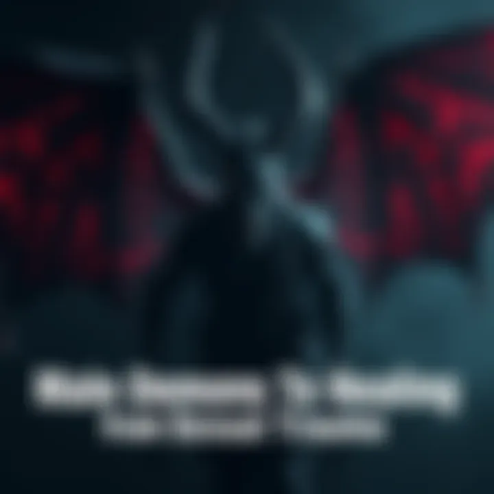 An artistic representation of male demons like Lucifer and Leviathan in a dark, abstract background, symbolizing guidance in healing from trauma.