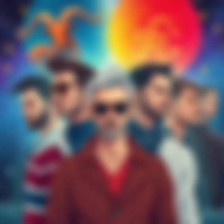 Illustration of male figures representing various zodiac signs from Aries to Pisces, showcasing their unique styles and characteristics.