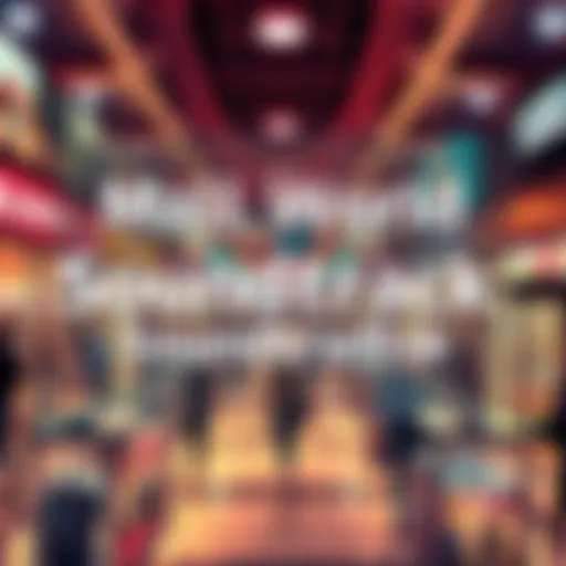 A collage of various musical genres representing a mall atmosphere, featuring people enjoying music in different shop settings.